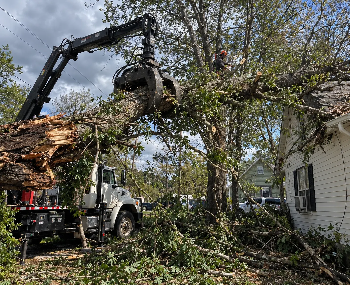 Tree Crain Crane-assisted tree removal in Chickasaw, AL | Florida Storm Experts